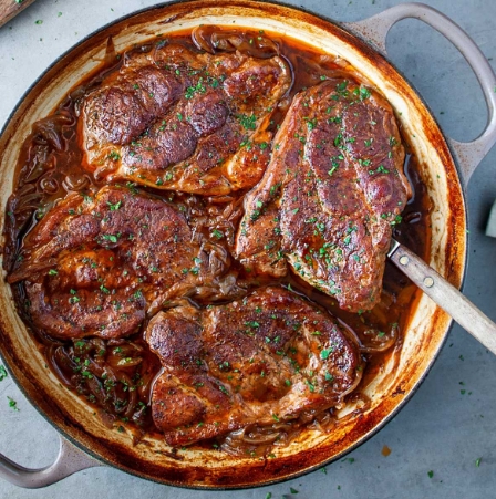 slow braised pork shoulder steak